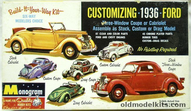 Monogram 1/24 1936 Ford Three-Window Coupe Or Convertible Customizing - Stock / Custom / Drag - Four Star Issue, PC68-198 plastic model kit